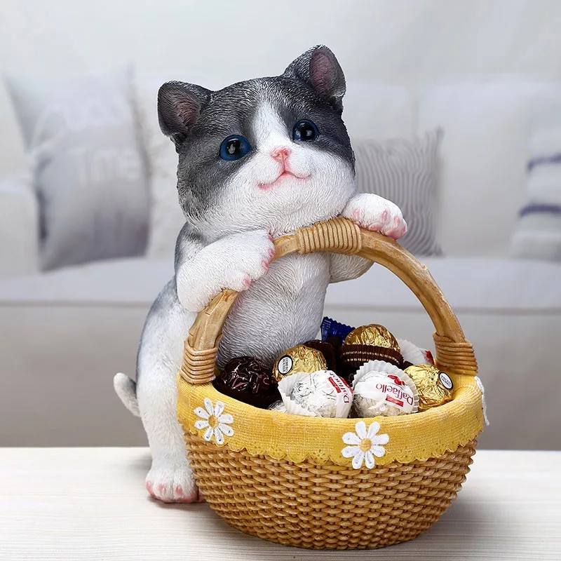 Creative Decoration Statue Sculpture Art Ornament Resin Crafts Pet Cat Storage Basket Simulation Doll Children's Gift Organizer