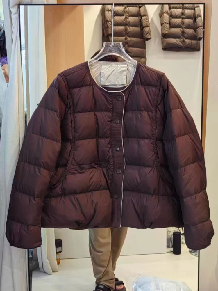 Doudoune légère en duvet de canard blanc simple pour femme, version coréenne, col rond, nouvelle collection automne et hiver 2025