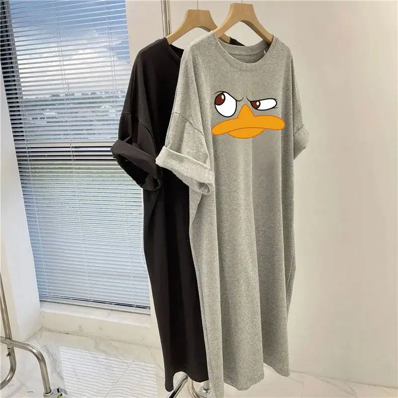 Home Loose Short Sleeve Pullovers Ladies Casual Black Tops Summer Fashion Printing Dresses Animal Cartoon Women's Clothing 2024