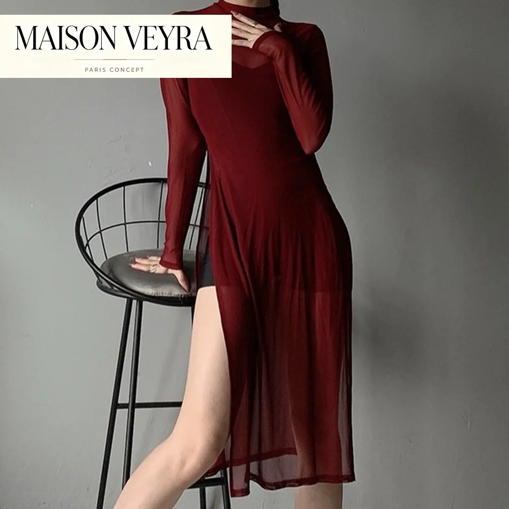 Sexy Jazz Cheongsam Mesh Dance Mesh Short Cheongsam Slim Slim Fit High Waist Slit Dance Stage Performance Costume