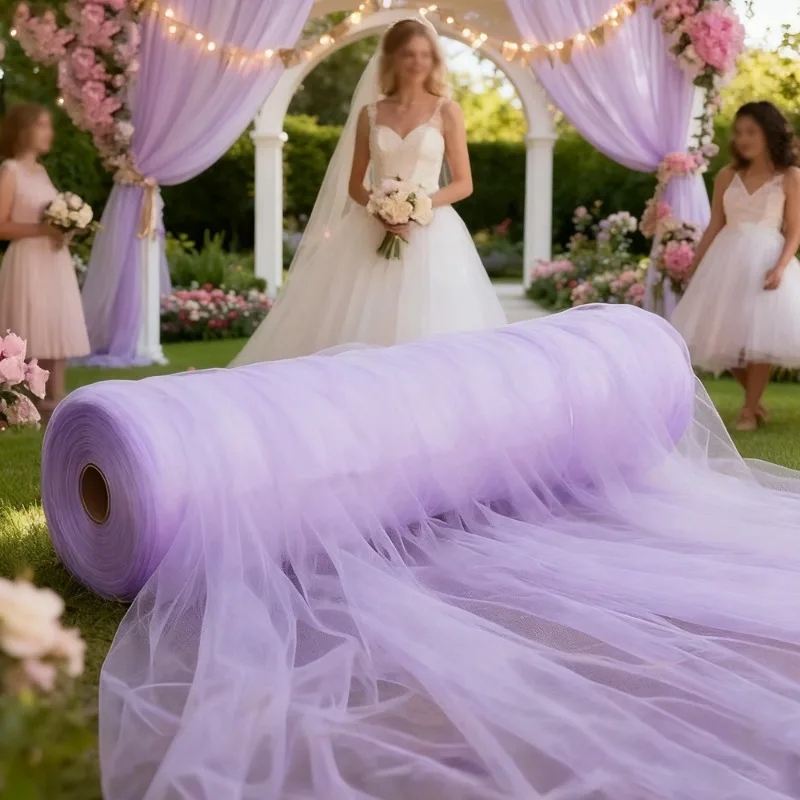 Soft Lavender Transparent Sheer Tulle Ceiling Drapes, Delicate Flowy Voile for Garden Wedding, Bridal Shower, Tent Reception