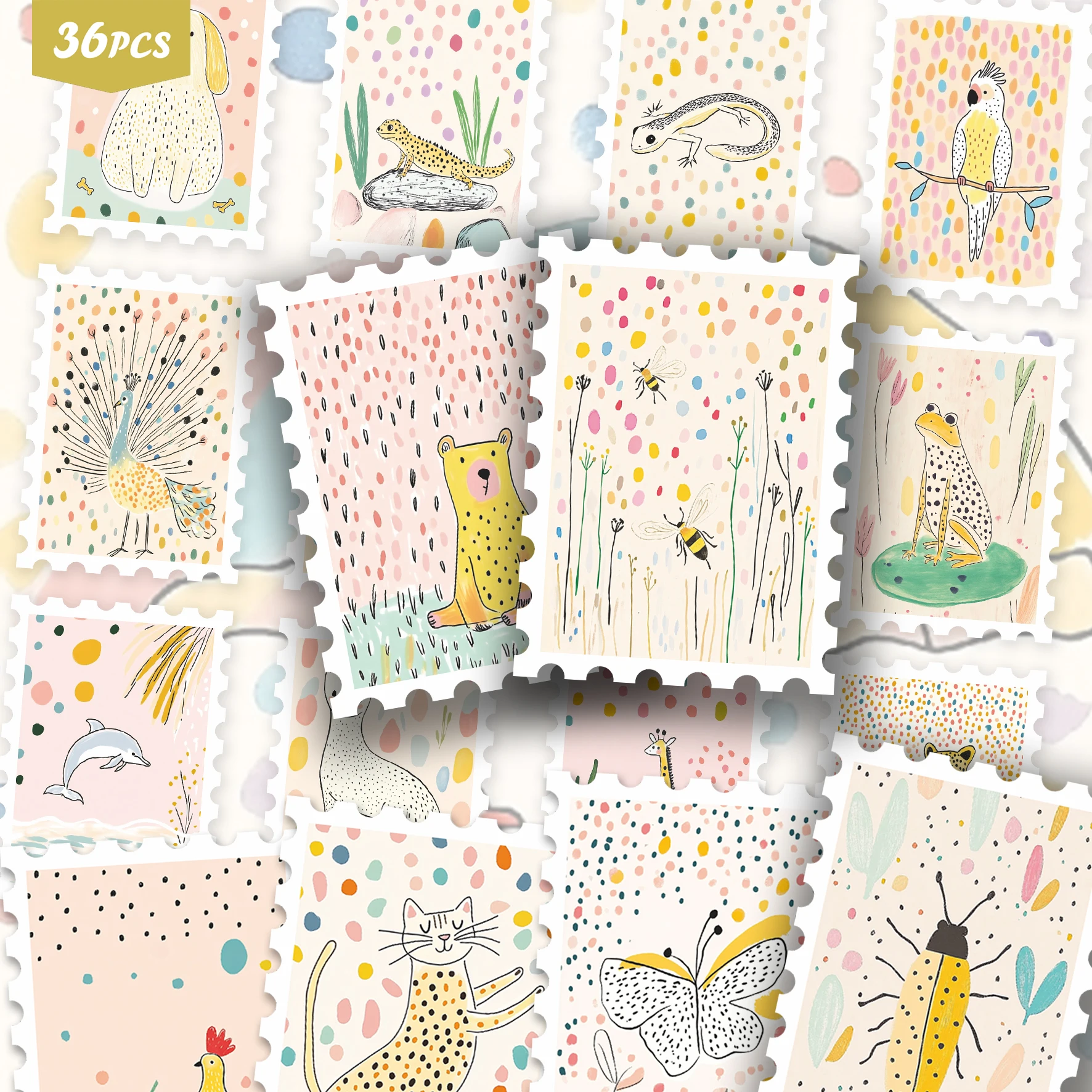 36PCS Whimsical Wildlife Sticker Set for laptops, Soft Doodle Animal Designs, Great for Planner Decor & Collage Art