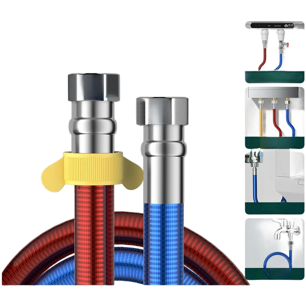 Gas Water Heater Connection Hose 304 SS Flexible Corrugated Pipe Red Blue Inlet Set with Standard Thread Fitting