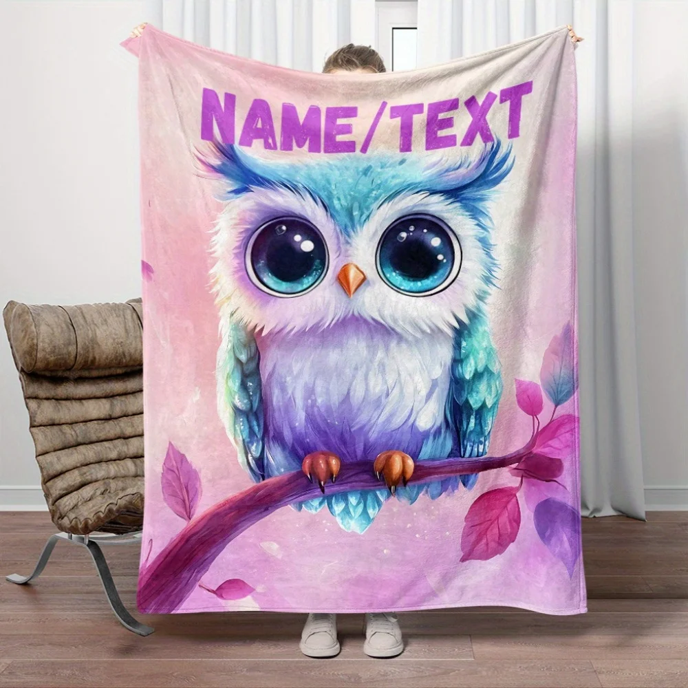 1 Stück anpassbare Flanelldecke mit niedlichem Eulen-Motiv, weich, leicht, Ganzjahres-Überwurf im Glam-Stil für Sofa, Bett, Reisen, Camping