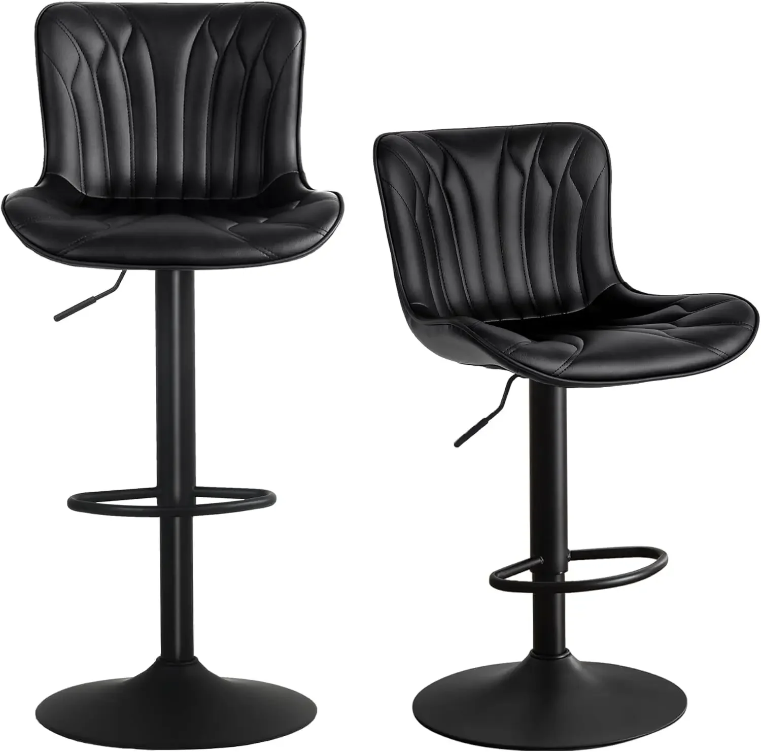 Bar Stools Set of 2 Black Barstools Adjustable Counter Height Stools 24 inch Swivel Modern Bar Stool with Backfor Kitchen Island