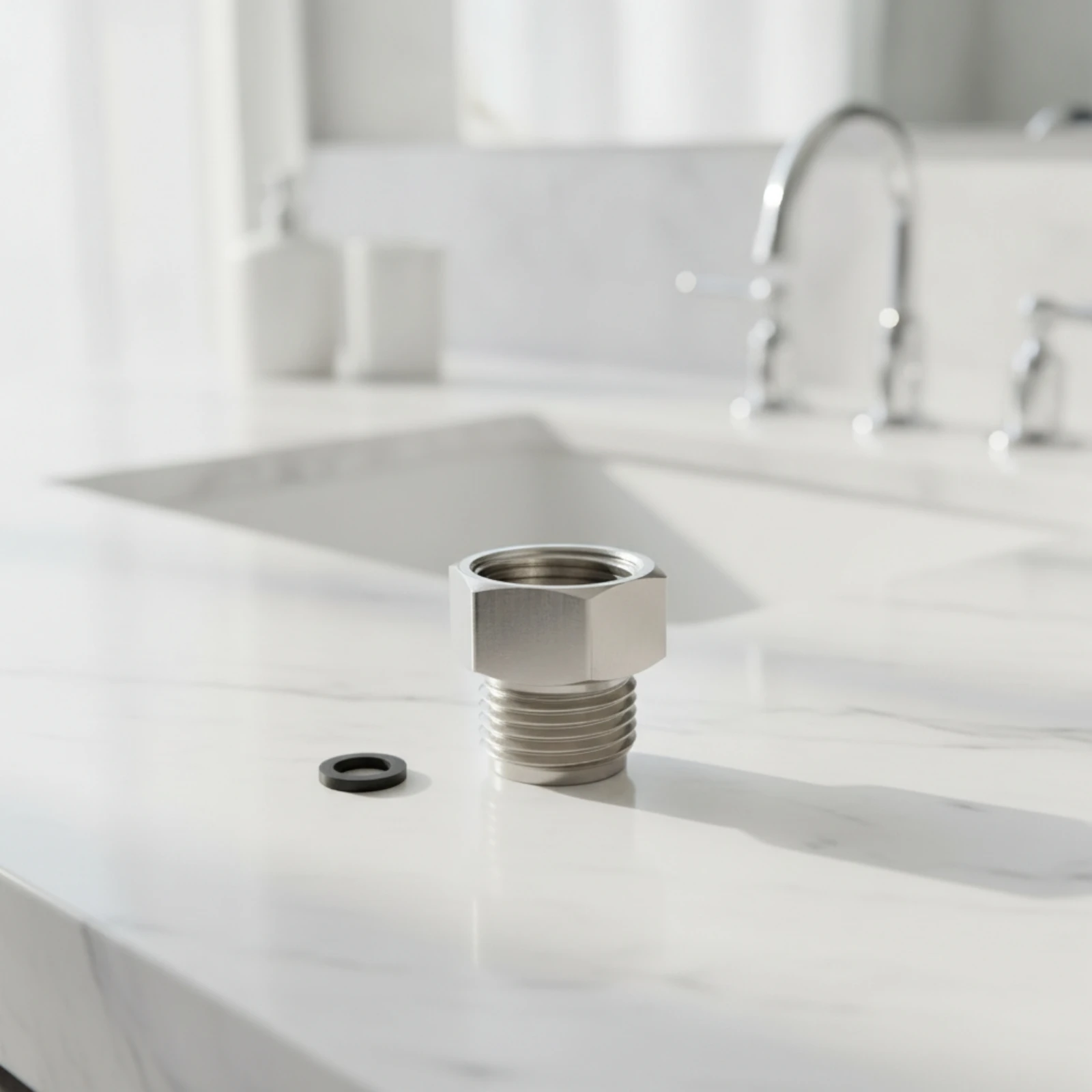 Hex Adapter with Washer Hexagonal Threaded Adapter Connector Metal for Plumbers, Bidet Installation, Washlet Hookup