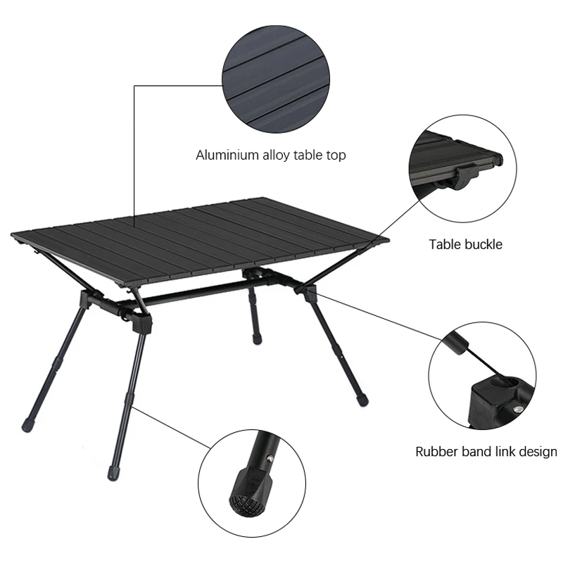 Table pliante en feuille d'aluminium pour camping en plein air, table pliante élévatrice, utilisation robuste et multi-scènes