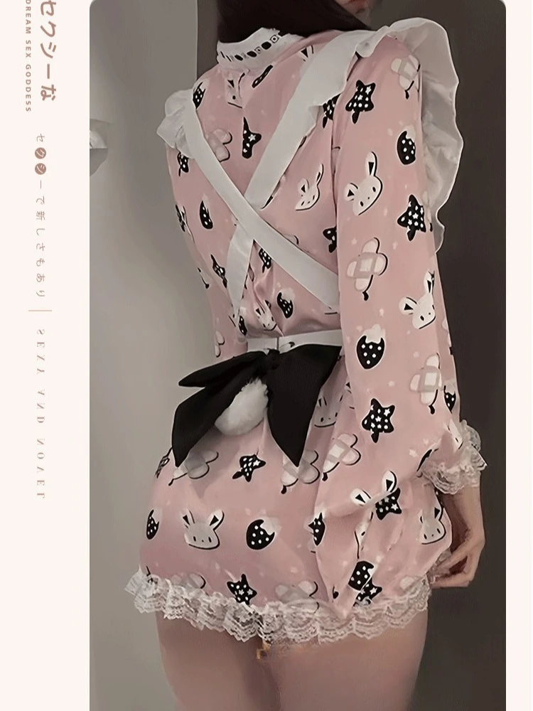 Plus size cos quimono uniforme bonito dos desenhos animados impressão tradicional arco cinto yukata roupão sexy boate empregada desempenho lingerie