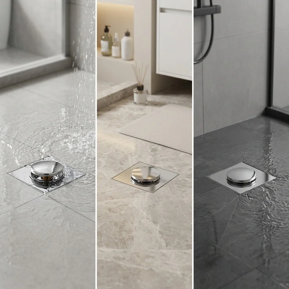 Floor Drain Inner Cartridge with Sensitive Push-and-Click Brass Spring Mechanism for 9.8 cm to 10 cm Square Drain Frames