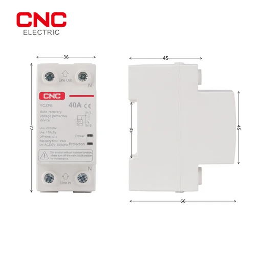 Imagen 2 del producto CNC YCZF6-Protector de sobretensión y bajo voltaje, dispositivo de protección superior, exterior e inferior, 1P + N AC 230V Din Rail, recuperación automática