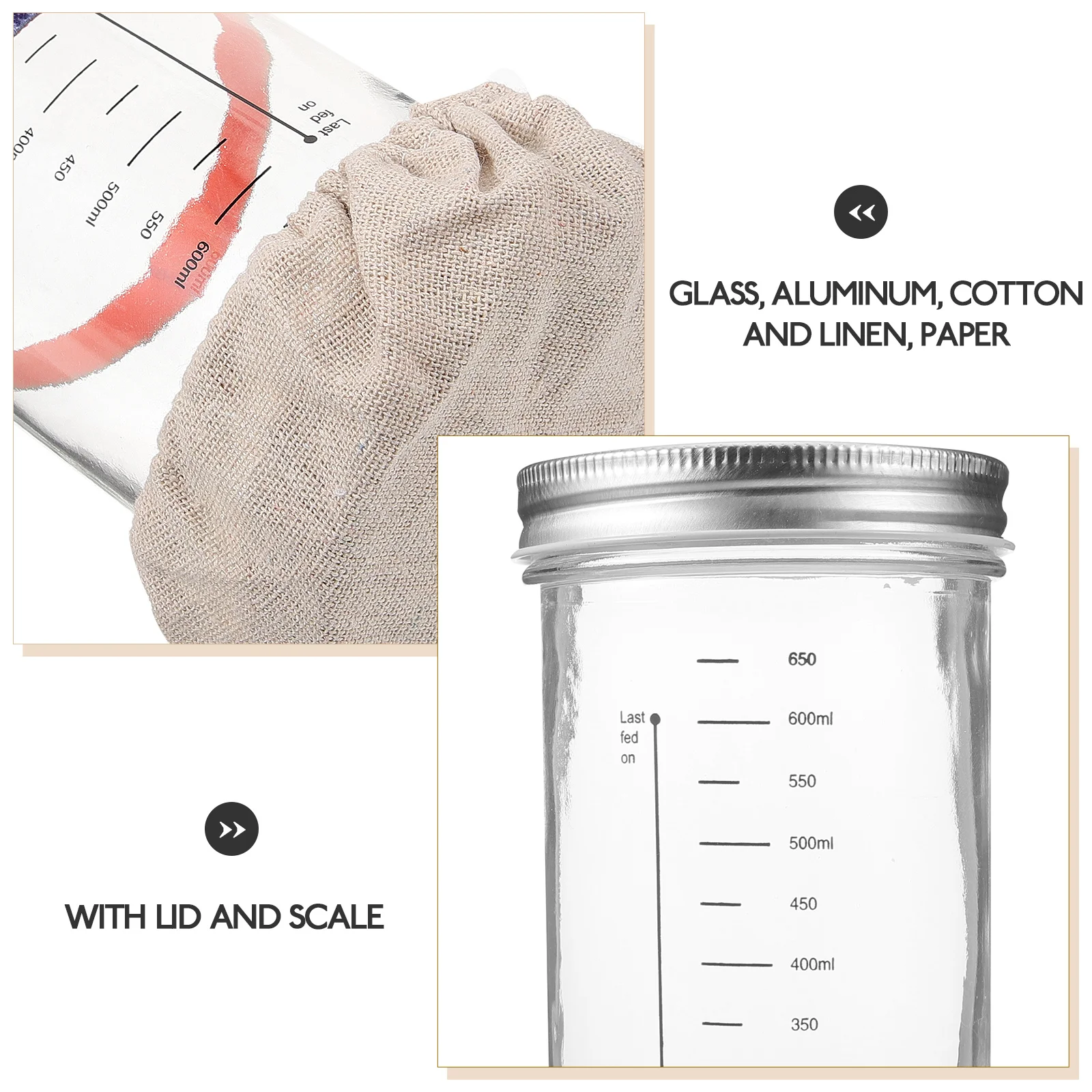 

1Set Glass Sourdough Starter Jar Professional Kitchen Supply with Scale for Easy Measuring Sourdough Starter Jar