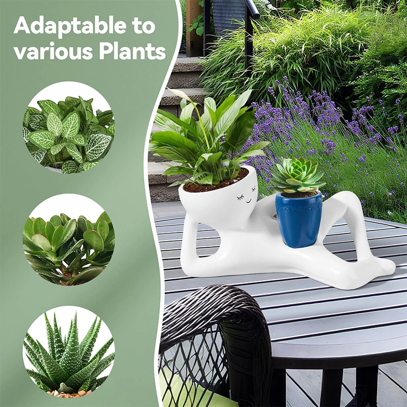 Nouveau pot de fleurs en résine « Lazy Guy » – Petit personnage paresseux allongé pour plantes succulentes – Figurine unique en résine pour jardin
