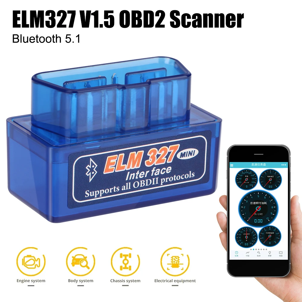 Car Diagnostic Scanner Dual Mode OBD2 Interface Adapter For IOS/Android Code Reader Bluetooth V1.5 Detector ELM327