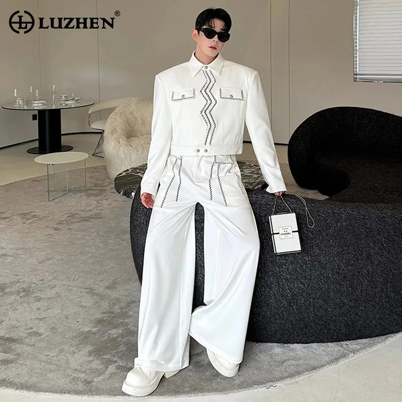 LUZHEN Wave Embroidery Short Jacket Set Casual Personalized Handsome Korean Elegance Men Clothing Fashion Pants Two Piece LZ5931