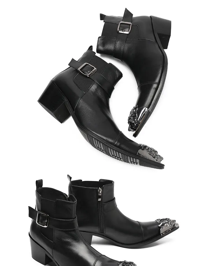 Frühlings-Herrenstiefel, rote Lederstiefel mit Nietenspitze, Modell, sozialer Kontakt, Erhöhung der Show, hochhackige Herrenstiefel aus Lackleder – Detail 16