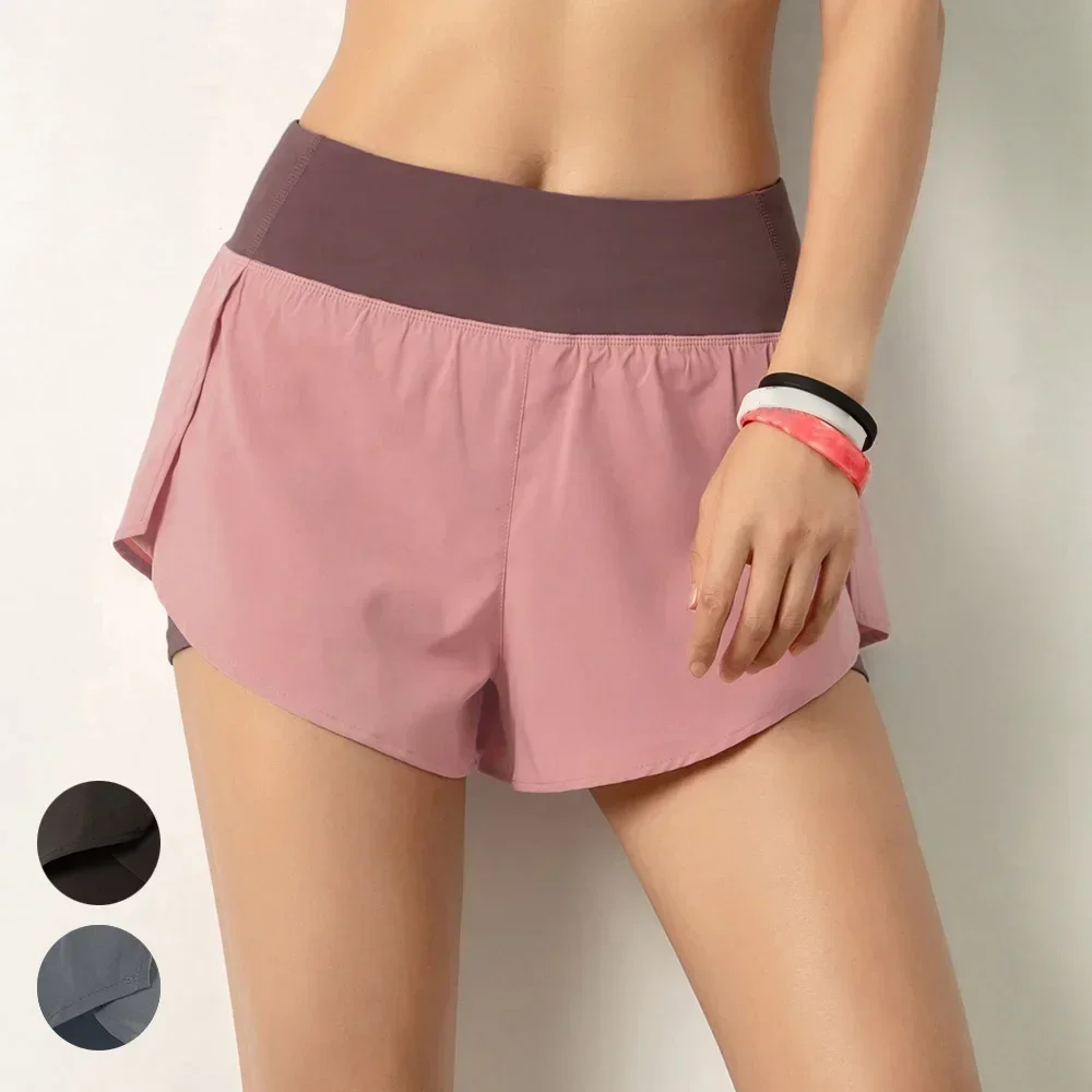 Women Running Shorts 2-in-1 with Pocket Wide Waistband Coverage Layer Liner Lounging Sports Yoga Leggings Gym Fitness Shorts