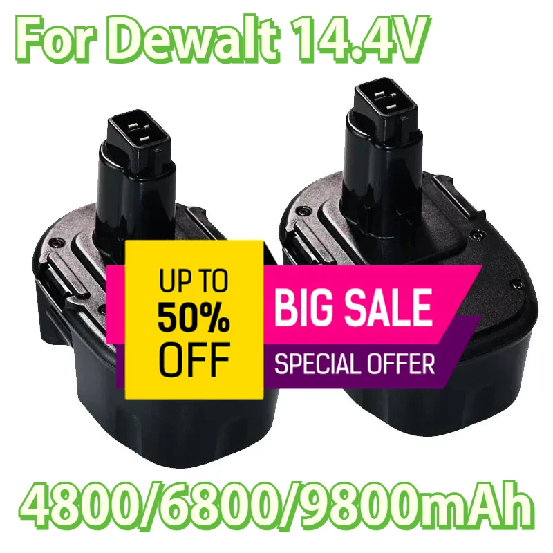 

14.4V For Dewalt Battery Ni-MH 4.8/6.8/9.8Ah DW9091 DW9094 DC9091 DE9091 DE9092 DC613ka DC614ka DC615ka DC612ka