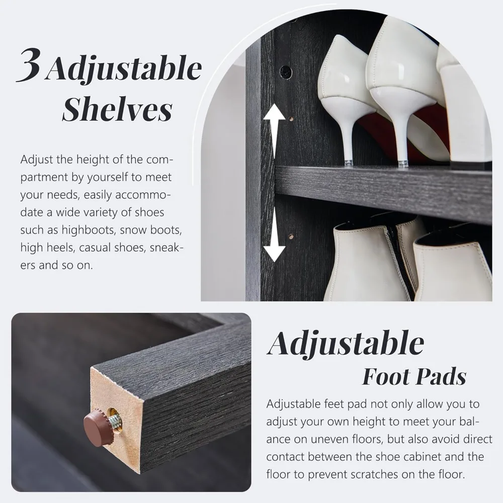 رف أحذية خشبي مقوس مكون من 8 طبقات و16 زوجًا مع أرفف قابلة للتعديل ورفوف خزانة قائمة بذاتها