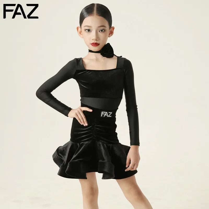 

customized FAZ Children's advanced Latin dance costume kid's practice dress girls' internet celebrity practice performance skirt