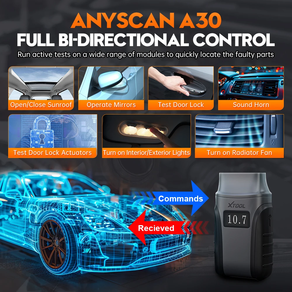 XTOOL Anyscan A30 OBD2 Bluetooth Diagnostic Tools Automotive Scanner With Life time Free Update Bi-directional Built-in CAN FD