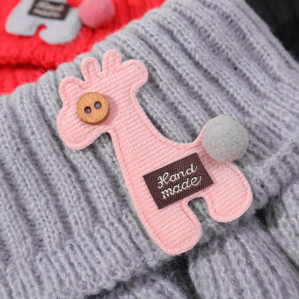 Baby Cartoon Giraffe Knit Scarfs Autumn Winter Outdoor Windproof Warm Thick Scarf Children Flanged Shawl False Collar Neck Sets