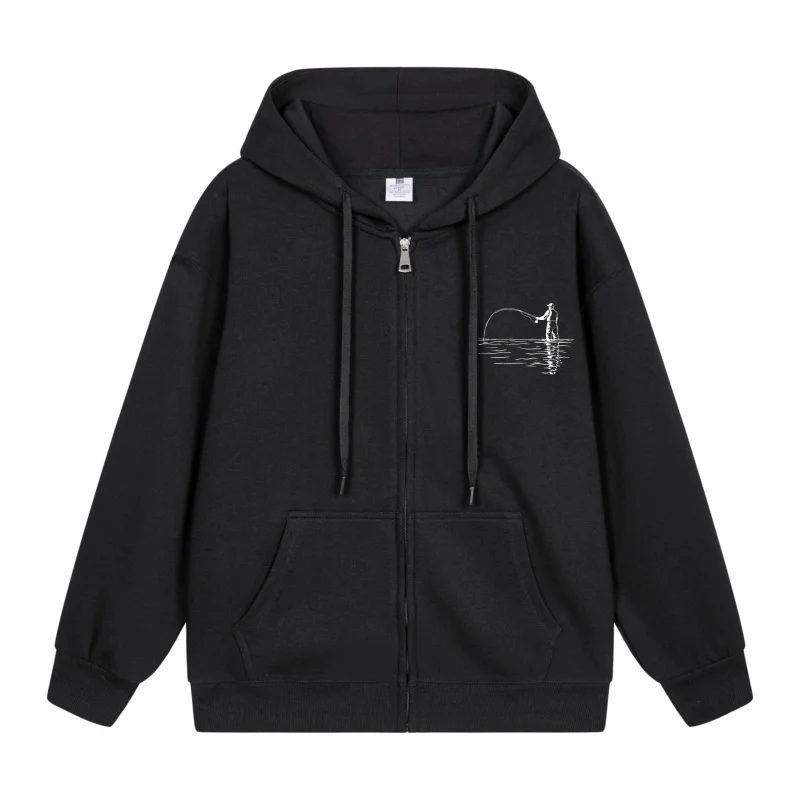 

Men's Zip-Up Hoodie Abstract Fishing Design On Hoodie 2025 New Style Casual Couples’ Style Casual and Loose