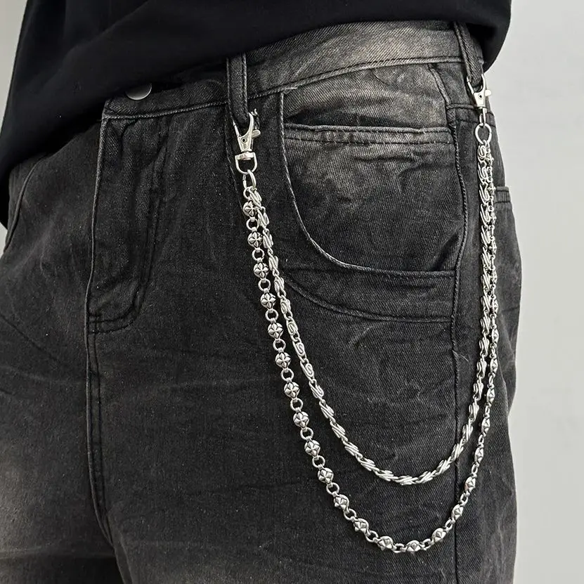 Salircon HipHop Doppelschichtige Unregelmäßige Schlüsselanhänger Geldbörsen-Ketten für Männer Punk Hosen Hipster Jeans-Ketten Schmuck Accessoires