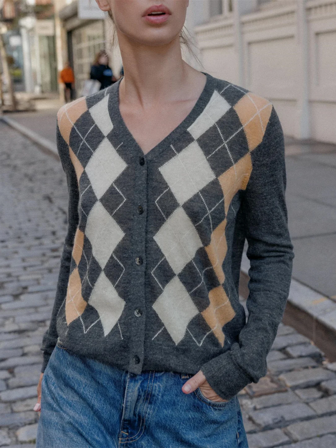 Faionable الماس نمط زر واحد V-Ne طويل Sve محبوك سترة Jaet جديد وصول المرأة ملابس خارجية بسيطة Sle