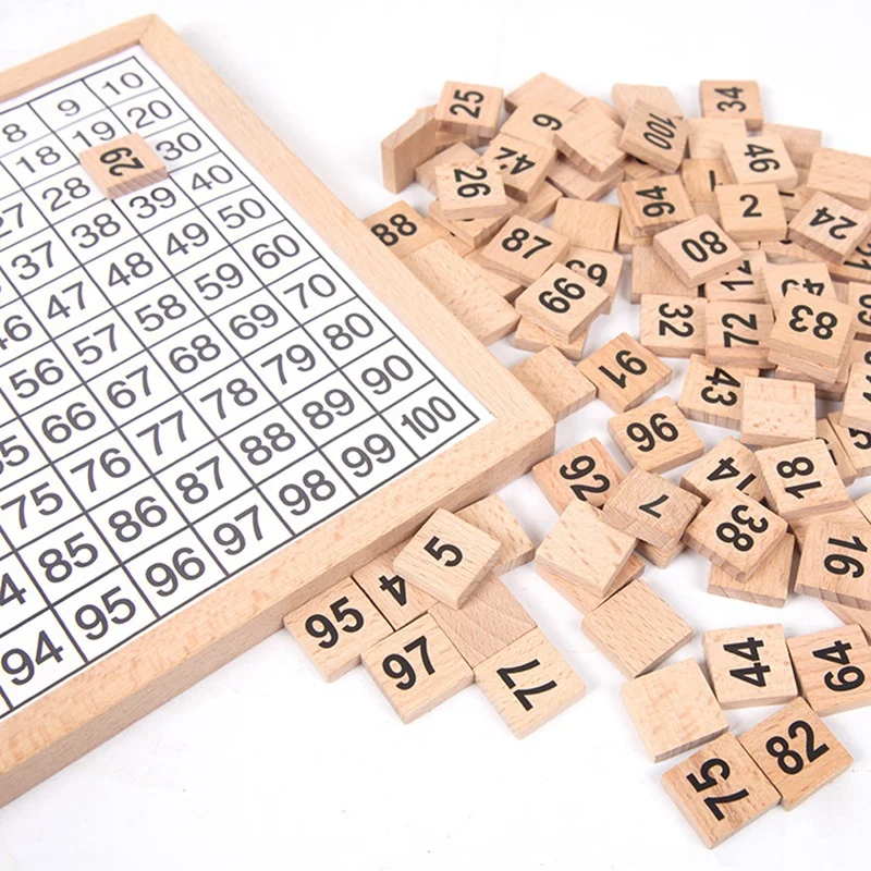Ayudas para la enseñanza de matemáticas, tablero Digital continuo 1-100, tablero de madera de cien cuadrículas, rompecabezas de educación temprana para niños