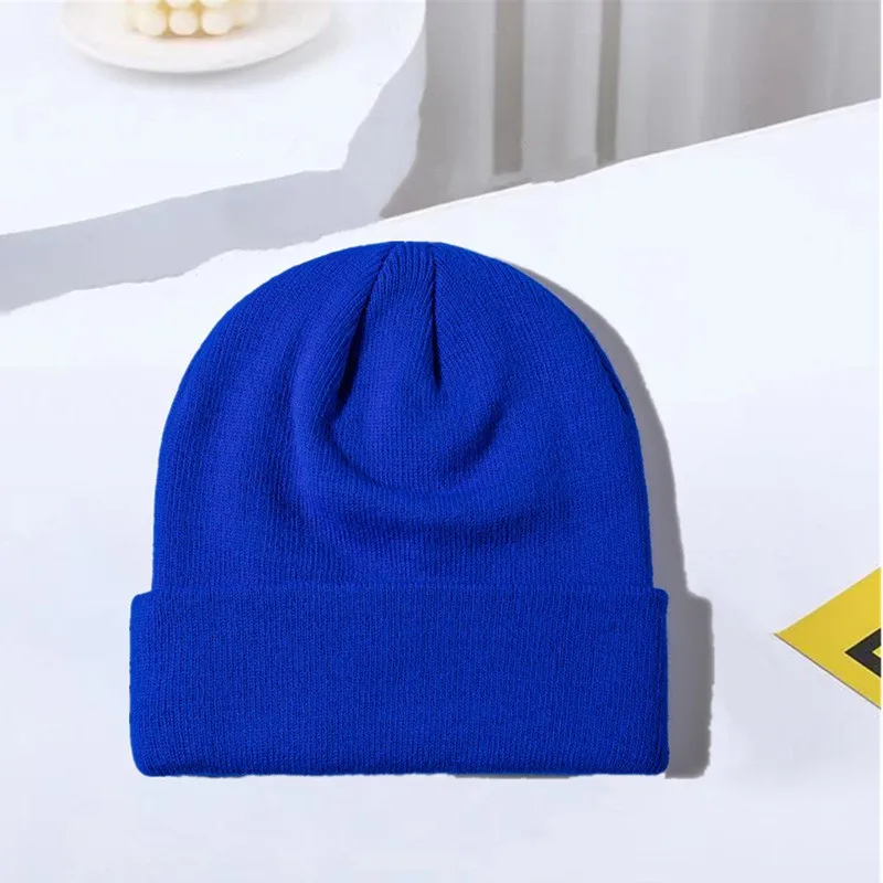 Warm beanie cap with diy logo Adult men solid skullies gorros Custom knitted hat for women Curled elastic skullies caps gorras