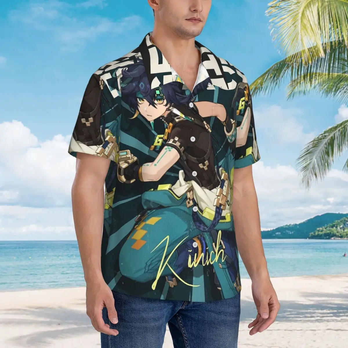 

Kinich Sunblast Genshin Impact Hawaiian Shirts Funny Men Short Sleeve Shirt for Summer Beach Men's Lapel Tops