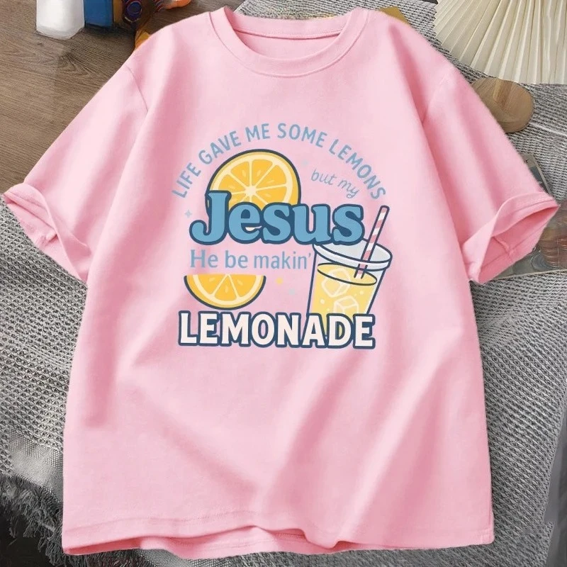 Life Has Given Me Some Lemons But My Jesus T-shirt Lemonade T-shirt Son of God Faith Christian Bible Verse T-shirt Women's Y2K