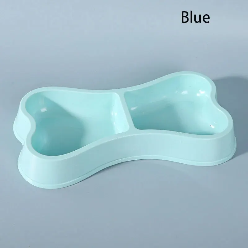 Macaron Colored Bone Shaped Pet Double Bowl For Cat Plastic