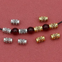 50pcs/Lot Classic Flower Pattern Short Tube Loose Beads 7x4.5mm Handmade Craftwork Alloy Beads Spacers DIY Jewelry Accessories