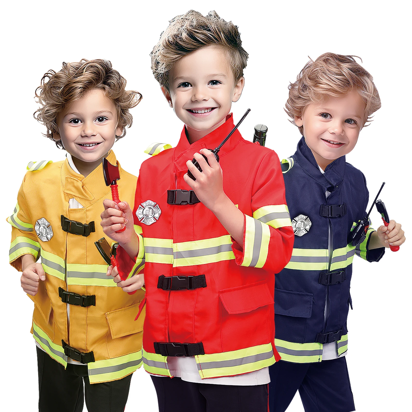 Kids Fireman Costume Firefighter Dress-Up Toy Set for Children Boys and Girls Fire Chief Pretend Role Play with Accessories