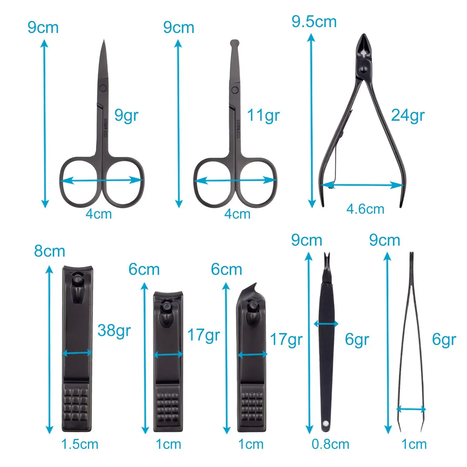 7/10/16/18 قطعة مجموعة أظافر مجموعة تشذيب الأظافر مصنوعة من الفولاذ المقاوم للصدأ باللون الأسود مع حقيبة للتخزين أداة العناية بالأظافر والباديكير كليبرز الأظافر