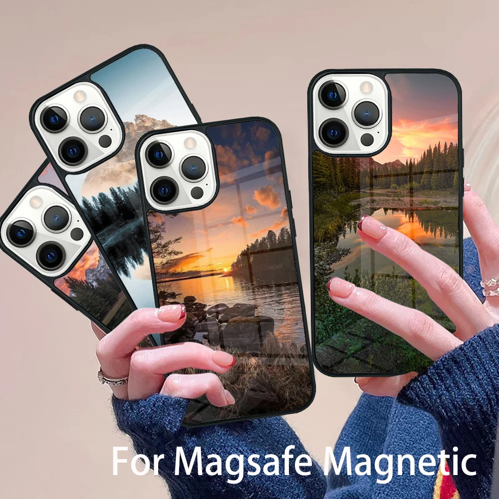 

Beautiful Natural Scenery Phone Case Magesafe Magnetic Wireless Charge Cover For IPhone 16 11 12 13 14 15 Pro Max Plus Mini