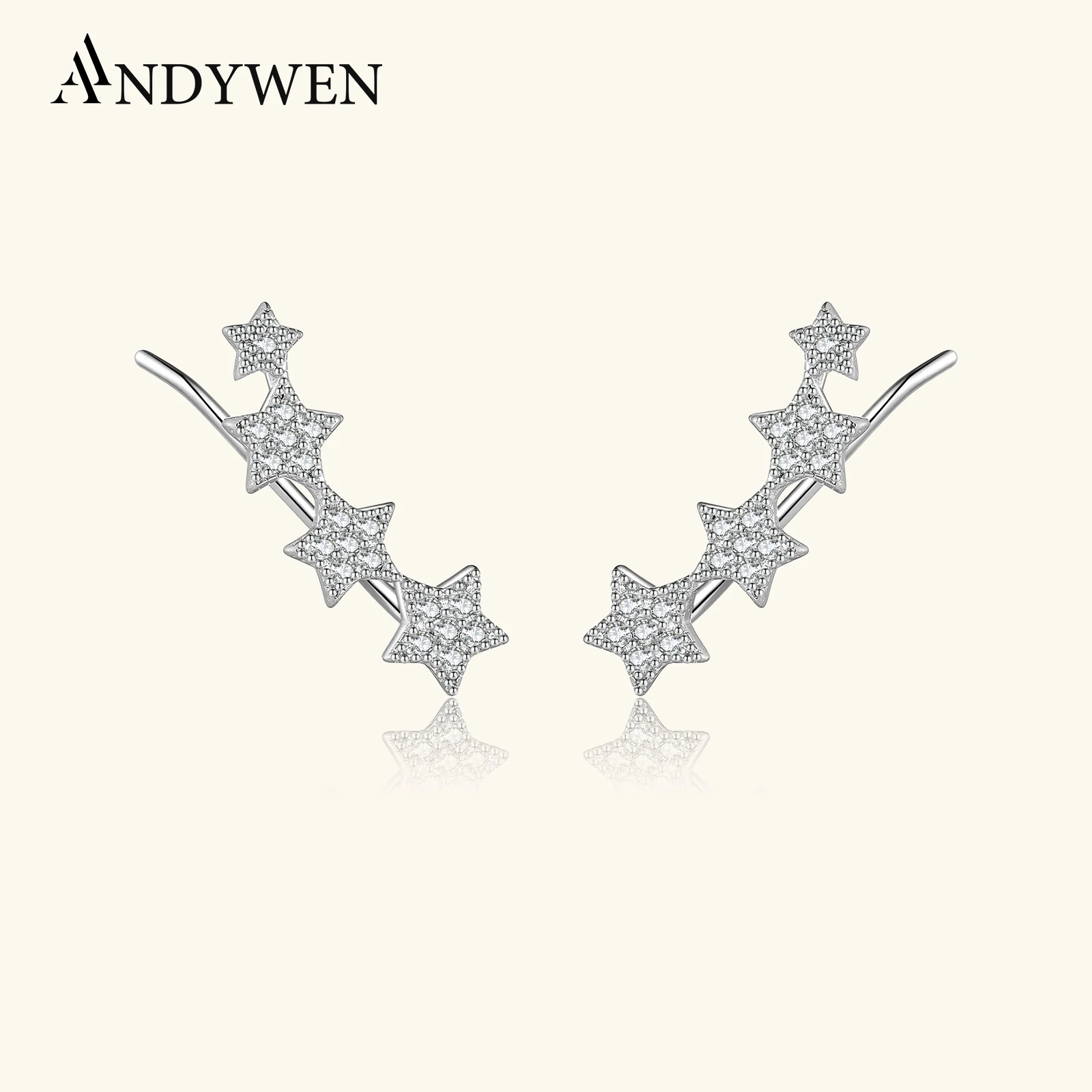 

ANDYWEN серьги-гвоздики из стерлингового серебра 925 пробы с бараниной звездой и блестящим цирконом, серьги-гвоздики Climber CZ 2025 года, модные для повседневной носки, роскошные ювелирные изделия