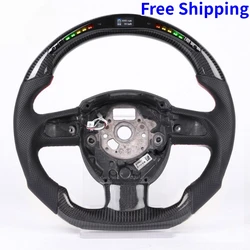 LED Carbon Fiber Steering Wheel For Audi B8 A4 S4 A5 S5 RS5 2009-2012 Perforated Leather Car Steering Wheel Car Accessories