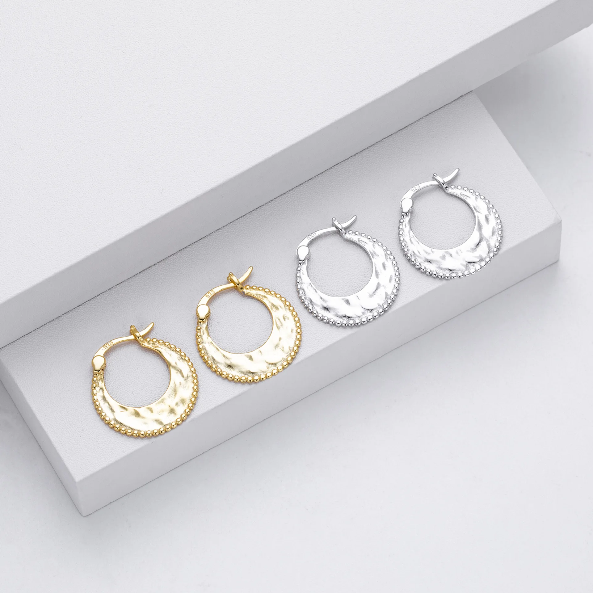 Withered S925 Sterling Silver Earrings With Geometric Texture Simple And Versatile Accessories
