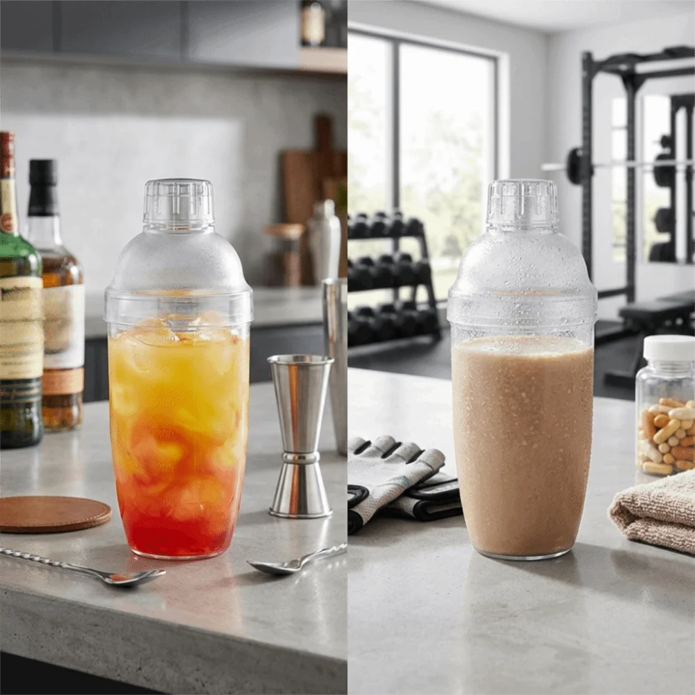 Saving Space Plastic Cocktail Shaker Three-piece Structure Sealed Shaking Vessel Smooth Inner with Markings Bar Cup Bar