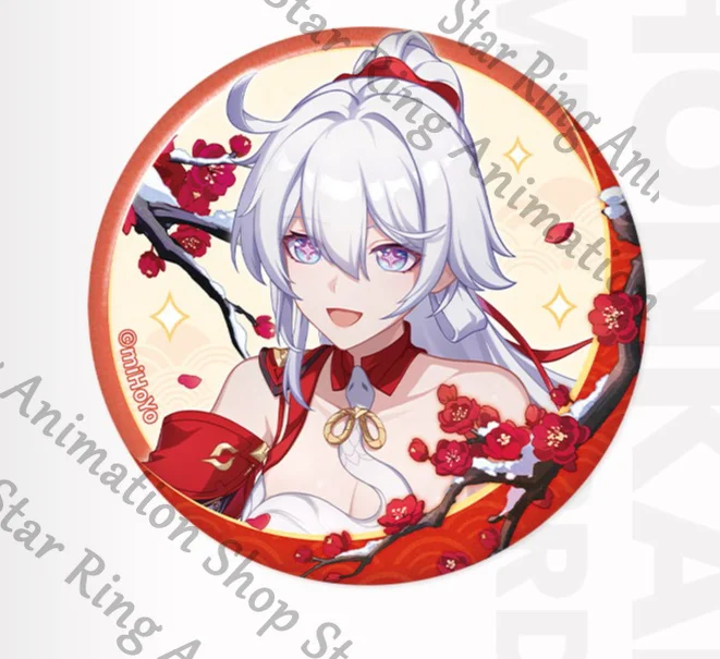 Официальный значок-эмблема из жести по аниме Honkai Impact 3 с персонажами Кианой Касланой, Мэй Райден, Элизией. Подарок на Рождество.