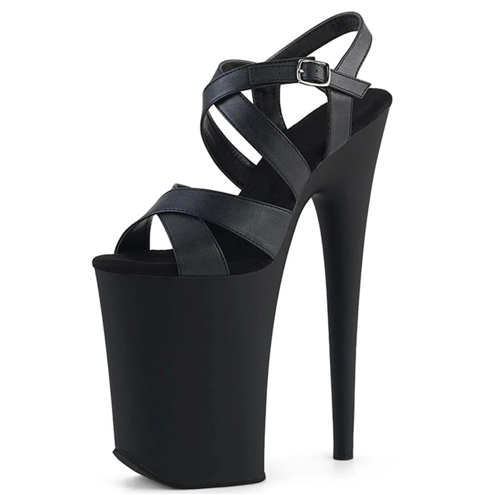 ​23CM Extreme Height Sandals , Black Cross Strap Platform Heels with Chunky Sole, Fetish Party Shoes​ image 5