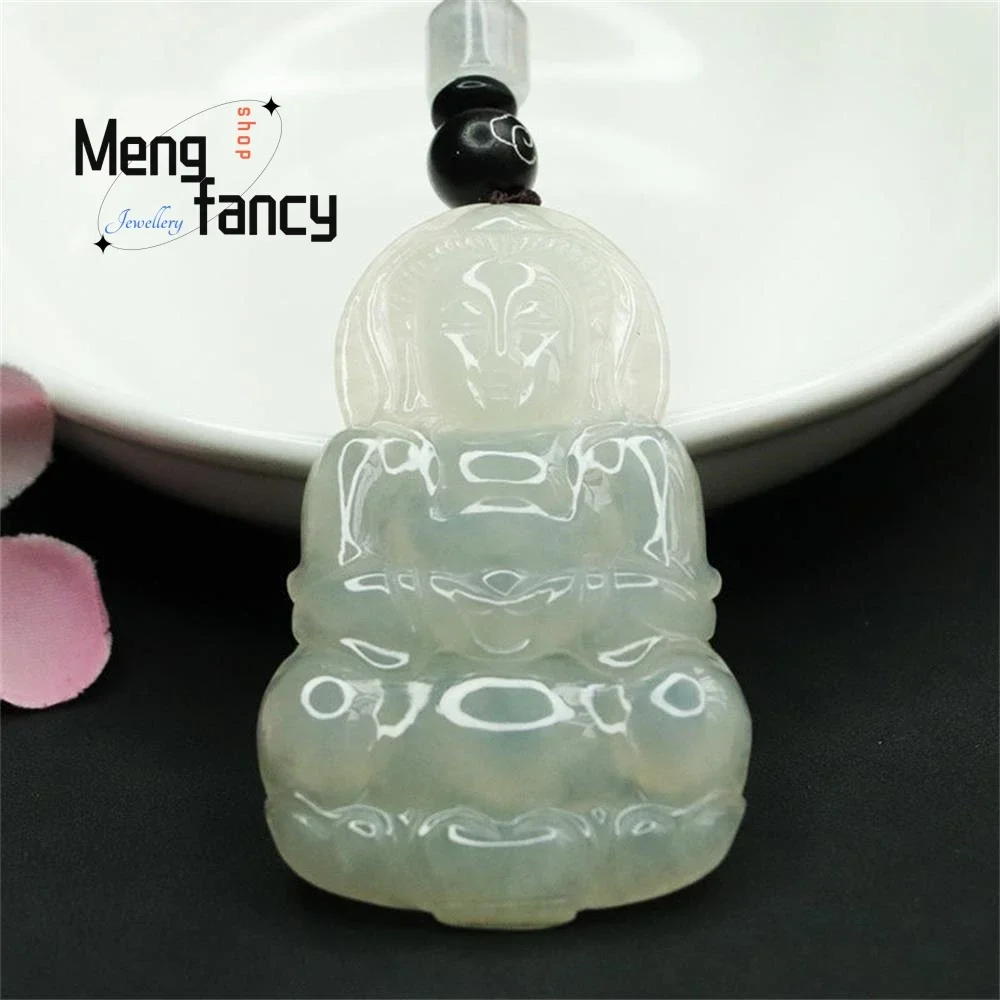 Natural Ice Jadeite Guanyin Exquisite Elegant Simple High-grade Pendant Buddhist Amulets Luxury Quality Jewelry Holiday Gifts