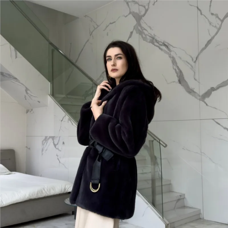 New Tian warm fleece large hat fur coat fashionable light medium-long mixed coat for women