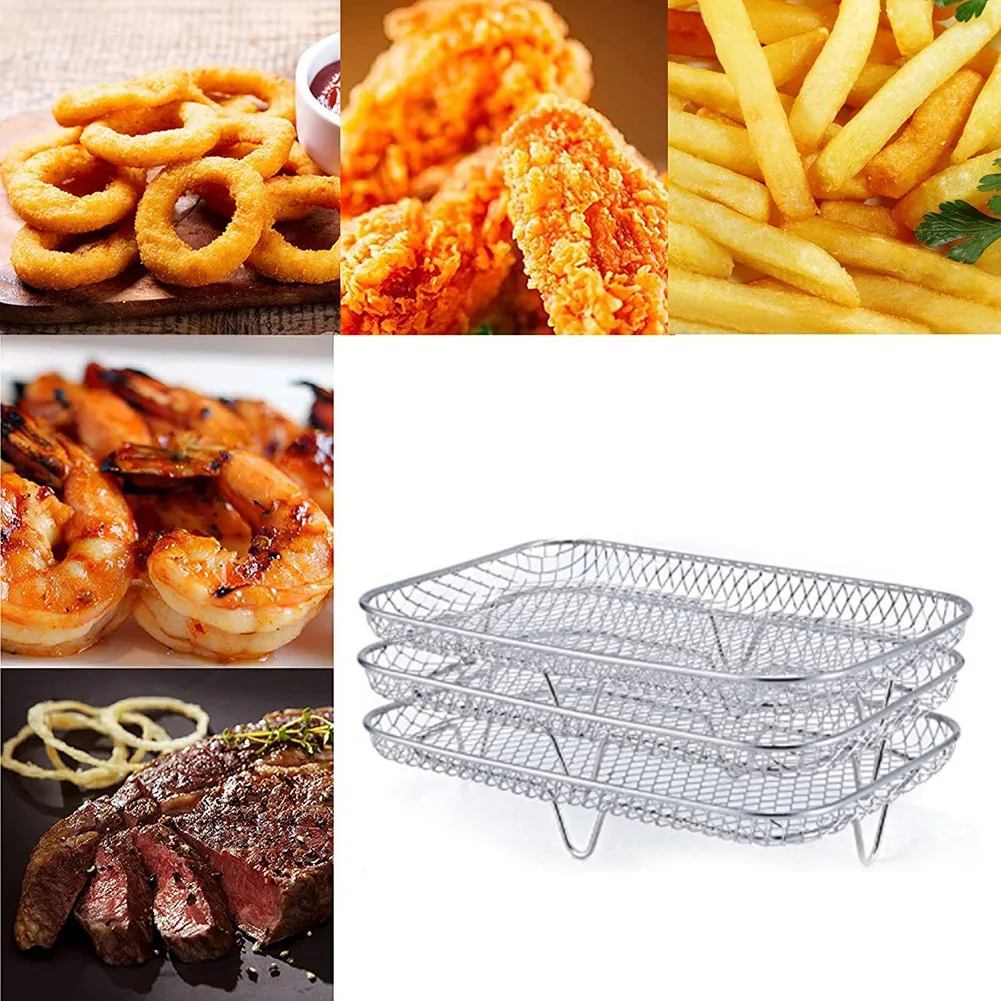 3-Layers Air Fryer Grilling Rack Stainless Steel Airfryer Tool Baking Tray Roasting Cooking Rack for Home Kitchen Oven