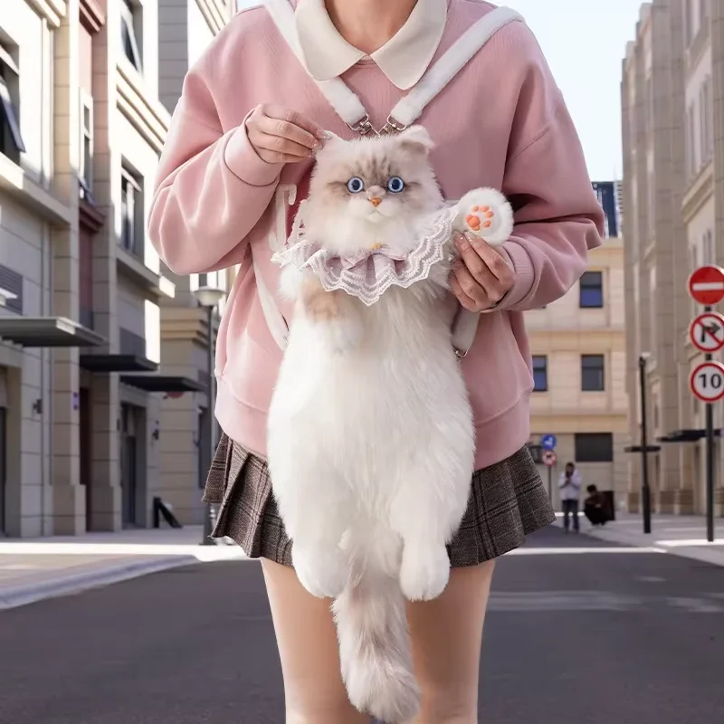 

Plush Girl Backpack Super Cute Trendy Fashion Leopard Cat Bag Pure Handmade Simulation Cat Shopping Bag Birthday Gifts For Kids