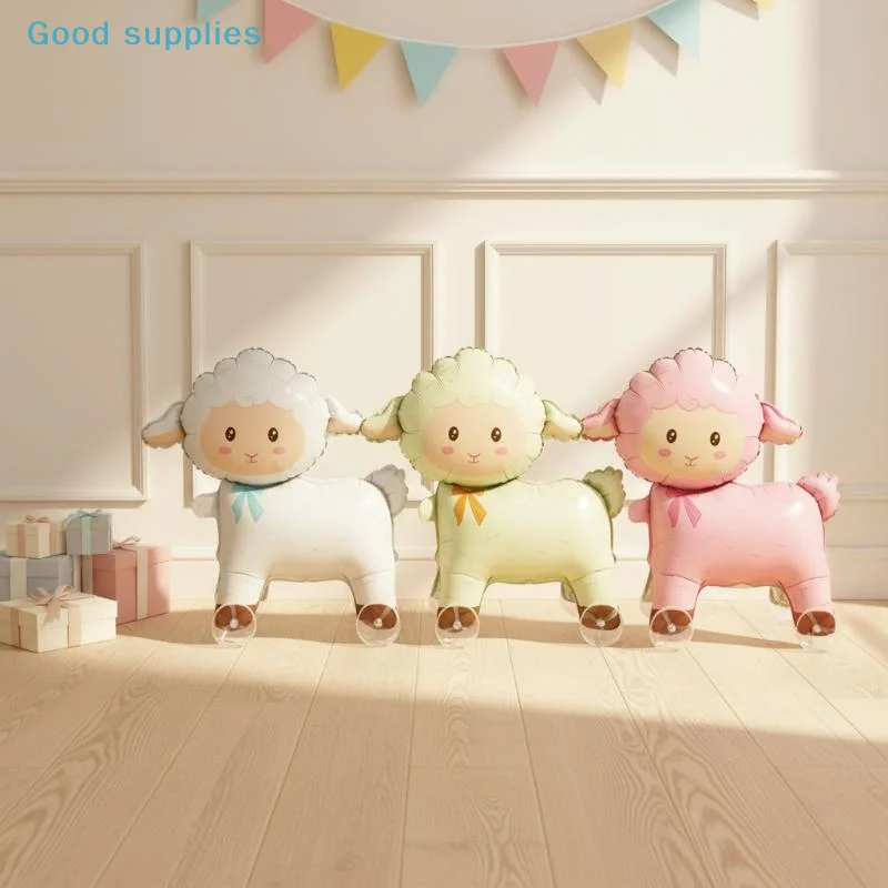 nimbleWalkable Cartoon Lamb Foil Balloon with Wheels Standing Sheep Balloon for Baby Shower Kids Party Suppliesobject