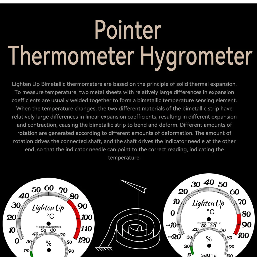 Mechanisches Thermometer-Hygrometer mit Metallgehäuse, keine Batterie erforderlich, Temperatur- und Feuchtigkeitsmesser für Innenräume, Badezimmer, Sauna & Dampfbad – Detail 18