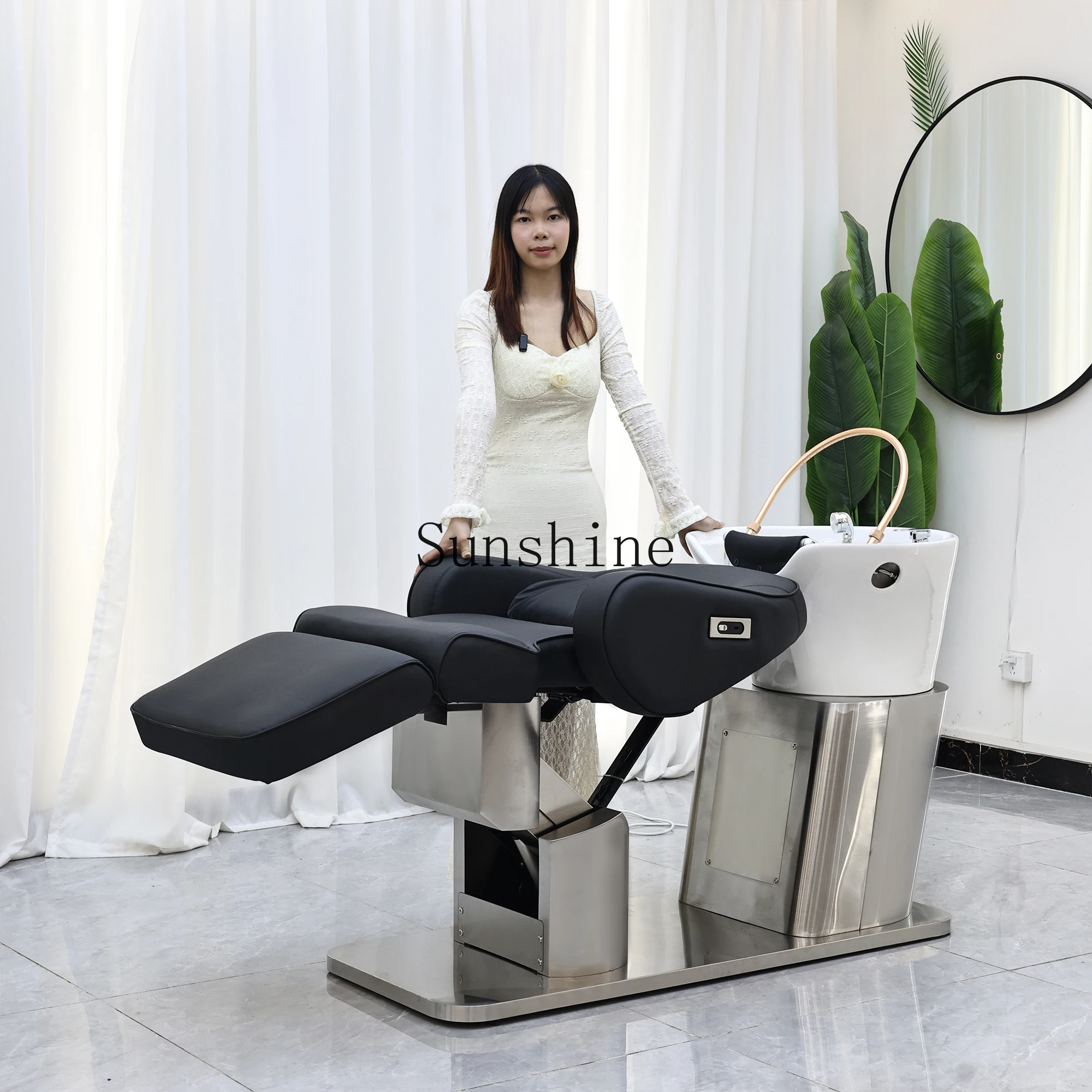 

Japanese-style electric lift shampoo bed barber shop half-lying flush bed FT